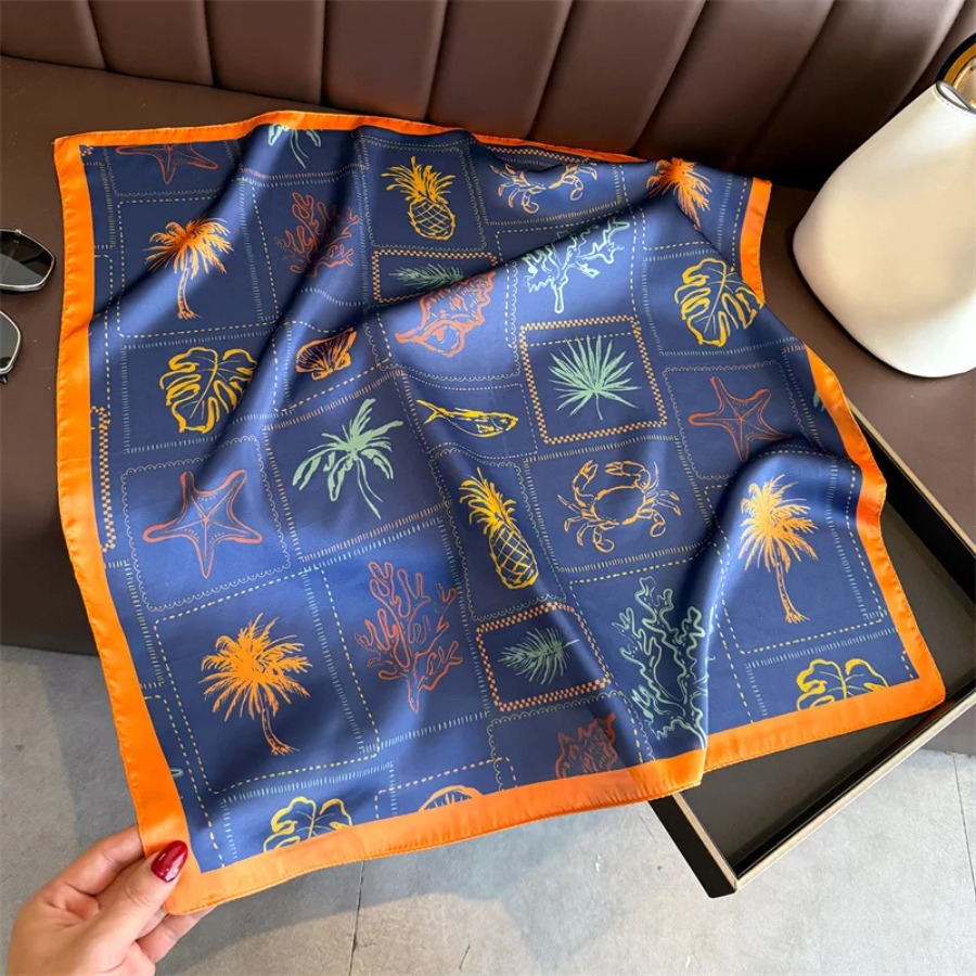 Syal Sutra Persegi Motif Biru  - Shawl Wrap Winter ulasan dan harga